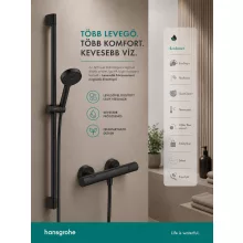 Hansgrohe Activera Select S termosztátos zuhanyszett 90 cm rúddal és EcoSmart technológiával, matt fekete kivitelben.