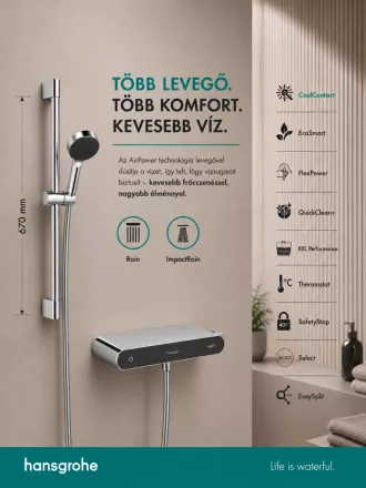 Hansgrohe Activera Select S ShowerTablet termosztátos zuhanyszett 2 funkciós kézizuhany EcoSmart, króm 28087000