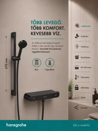 Hansgrohe Activera Select S ShowerTablet termosztátos zuhanyszett 2 funkciós kézizuhany EcoSmart, matt fekete 28087670