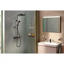 Hansgrohe Activera Q Showerpipe 290/180 EcoSmart+ termosztátos zuhanyrendszer, matt fekete kivitelben.
