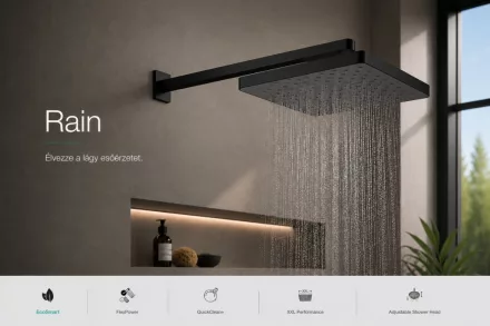 Hansgrohe Activera Q állítható dőlésszögű EcoSmart esőztető fejzuhany 295 mm, matt fekete kivitelben.