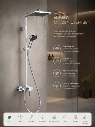 Hansgrohe Activera Q zuhanyrendszer Varia egykaros csapteleppel és 2jet zuhanyszettel, króm kivitelben.