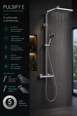 Hansgrohe Activera Q zuhanyrendszer EcoSmart+ Fine zuhanytermosztáttal és zuhanyszettel, króm kivitelben.