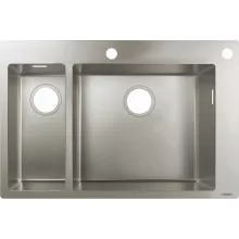   Hansgrohe S71 kétmedencés beépíthető mosogató 75,5x50 cm, lefolyókészlet nélkül rozsdamentes acél hatású 43310800