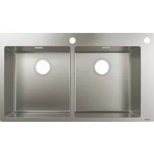   Hansgrohe S71 kétmedencés beépíthető mosogató 2 furattal, lefolyókészlet nélkül rozsdamentes acél hatású 43311800