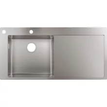   Hansgrohe S71 beépíthető csepegtetőtálcás mosogató 450 két furattal, lefolyókészlet nélkül rozsdamentes acél hatású 43332800