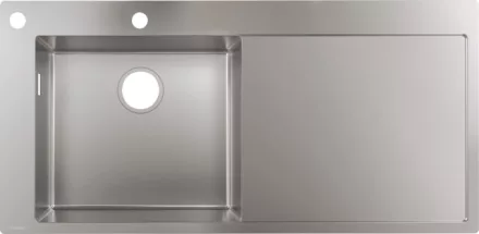 Hansgrohe S71 beépíthető csepegtetőtálcás mosogató 450 két furattal, lefolyókészlet nélkül rozsdamentes acél hatású 43332800