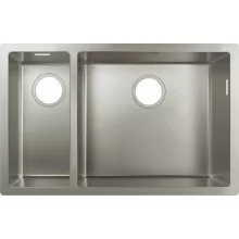   Hansgrohe S71 munkalap alá rögzíthető 2 medencés mosogató, csapfurat és lefolyókészlet nélkül rozsdamentes acél hatású 43429800