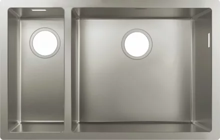 Hansgrohe S71 munkalap alá rögzíthető 2 medencés mosogató, csapfurat és lefolyókészlet nélkül rozsdamentes acél hatású 43429800