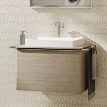   Hansgrohe Xelu Q Mosdószekrény 780/550 fiókkal, ráültetett mosdótálakhoz, króm fogantyú/természetes tölgy 54056000