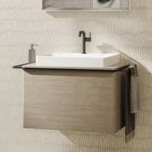   Hansgrohe Xelu Q Mosdószekrény 780/550 fiókkal, ráültetett mosdótálakhoz, matt fekete fogantyú/természetes tölgy 54056670