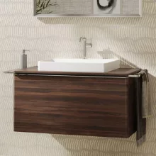   Hansgrohe Xelu Q Konzolos mosdószekrény 980/550 fiókkal, ráültetett mosdótálakhoz, króm fogantyú/sötét dió 54061000