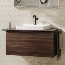   Hansgrohe Xelu Q Konzolos mosdószekrény 980/550 fiókkal, ráültetett mosdótálakhoz, matt fekete fogantyú/sötét dió 54061670