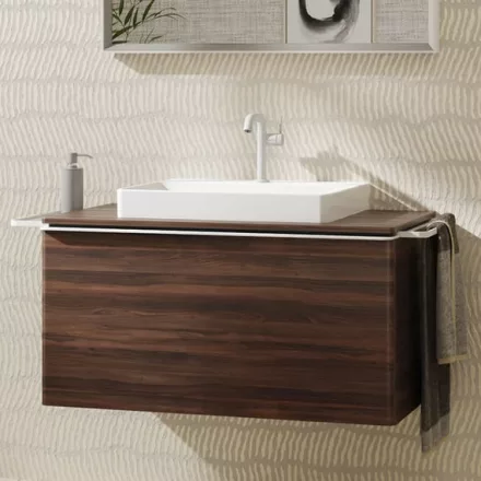 Hansgrohe Xelu Q Konzolos mosdószekrény 980/550 fiókkal, ráültetett mosdótálakhoz, matt fehér fogantyú/sötét dió 54061700