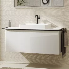   Hansgrohe Xelu Q Konzolos mosdószekrény 1180/550 fiókkal, ráültetett mosdótálakhoz, matt fekete fogantyú/magasfényű fehér 54062670