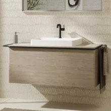   Hansgrohe Xelu Q Konzolos mosdószekrény 1180/550 fiókkal, ráültetett mosdótálakhoz, matt fekete fogantyú/tölgy 54064670