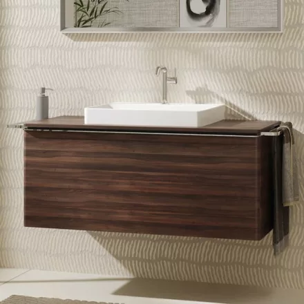 Hansgrohe Xelu Q Konzolos mosdószekrény 1180/550 fiókkal, ráültetett mosdótálakhoz, króm fogantyú/sötét dió 54065000