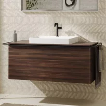   Hansgrohe Xelu Q Konzolos mosdószekrény 1180/550 fiókkal, ráültetett mosdótálakhoz, matt fekete fogantyú/sötét dió 54065670