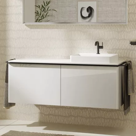 Hansgrohe Xelu Q Dupla Konzolos mosdószekrény 1360/550 mosdótálakhoz, matt fekete fogantyú/magasfényű fehér 54066670