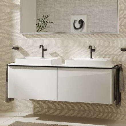 Hansgrohe Xelu Q Dupla Konzolos mosdószekrény 1560/550 mosdótálakhoz, matt fekete fogantyú/magasfényű fehér 54070670