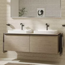   Hansgrohe Xelu Q Dupla Konzolos mosdószekrény 1560/550 mosdótálakhoz, matt fekete fogantyú/természetes tölgy 54072670