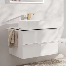   Hansgrohe Xelu Q Konzolos két fiókos mosdószekrény 780/550 mosdótálakhoz, matt fehér fogantyú/magasfényű fehér 54074700