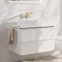 Hansgrohe Xelu Q Konzolos két fiókos mosdószekrény 780/550 mosdótálakhoz, matt fehér fogantyú/magasfényű fehér 54074700