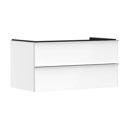 Hansgrohe Xelu Q Konzolos két fiókos mosdószekrény 980/550 mosdótálakhoz, króm fogantyú/magasfényű fehér 54078000
