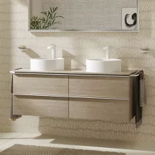   Hansgrohe Xelu Q Konzolos mosdószekrény négy fiókkal 1360/550 mosdótálakhoz, matt fehér fogantyú/természetes tölgy 54088700