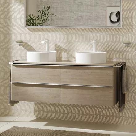 Hansgrohe Xelu Q Konzolos mosdószekrény négy fiókkal 1360/550 mosdótálakhoz, matt fehér fogantyú/természetes tölgy 54088700