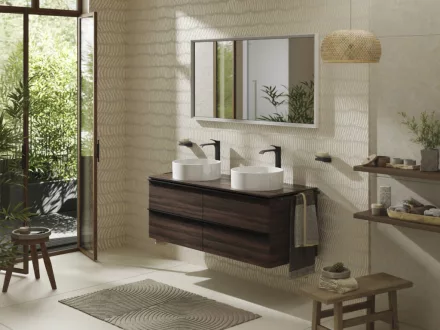 Hansgrohe Xelu Q Konzolos mosdószekrény négy fiókkal 1360/550 mosdótálakhoz, matt fekete fogantyú/sötét dió 54089670