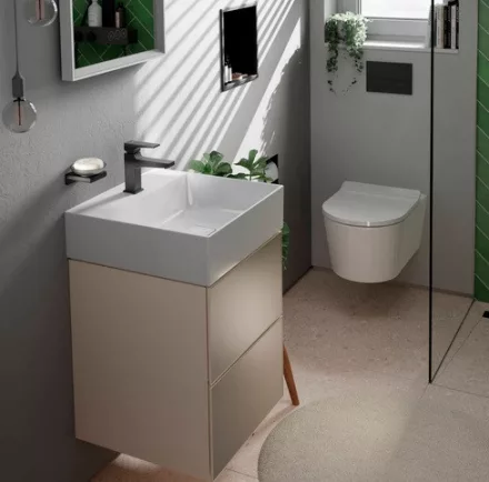 Hansgrohe Xevolos E 2 fiókos mosdószekrény kézmosóhoz 48x47,5 cm, matt homok / metál homok 54173790