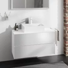   Hansgrohe Xevolos E 2 fiókos mosdószekrény ráültetett mosdótálakhoz 980x550 mm, matt fehér/metálfehér 54190320