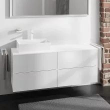   Hansgrohe Xevolos E 4 fiókos mosdószekrény 1370x550 mm balos pultlaphoz, matt fehér/metálfehér 54236320