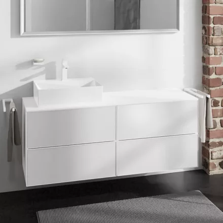 Hansgrohe Xevolos E 4 fiókos mosdószekrény 1370x550 mm balos pultlaphoz, matt fehér/metálfehér 54236320