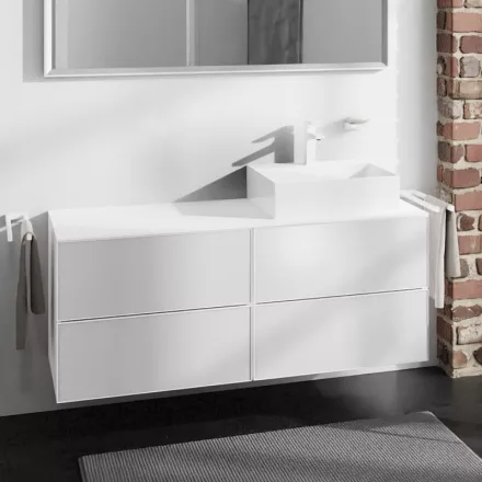 Hansgrohe Xevolos E 4 fiókos mosdószekrény 1370x550 mm jobbos pultlaphoz, matt fehér/metálfehér 54239320