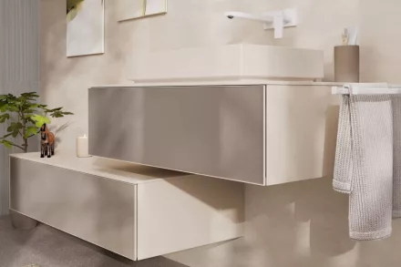 Hansgrohe Xevolos E 1 fiókos mosdószekrény 980x550 mm, matt homok/metál homok 54314790
