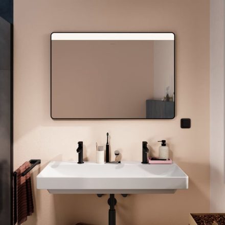 Hansgrohe Xarita Lite Q Tükör vízszintes irányú LED világítással 100x70 fali kapcsolóhoz, matt fekete 54959670