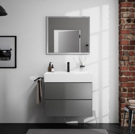 Hansgrohe Xarita E szögletes fali tükör 80x70 cm kapacitív érintésérzékelővel és LED világítással, matt fehér 54987700
