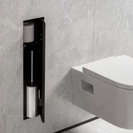 Hansgrohe XtraStoris Rock falba süllyesztett WC kefe és papír tartó, matt fekete 56060670