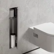   Hansgrohe XtraStoris Rock falba süllyesztett WC kefe és papír tartó, szálcsiszolt rozsdamentes acél 56060800