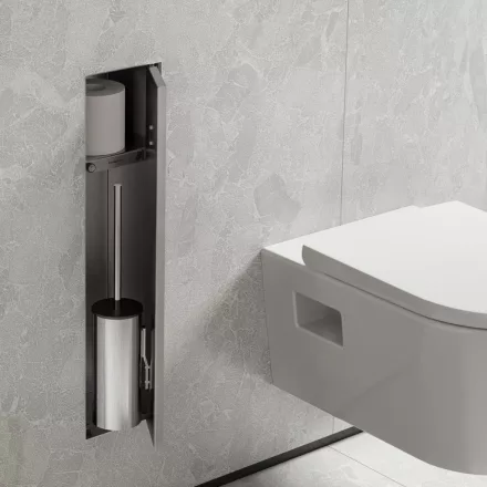 Hansgrohe XtraStoris Rock falba süllyesztett WC kefe és papír tartó, szálcsiszolt rozsdamentes acél 56060800