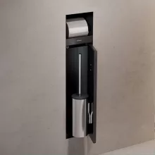   Hansgrohe XtraStoris Rock falba süllyeszthető WC kefe és papír tartó, csempézhető ajtóval, matt fekete 56062670