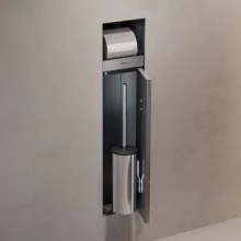   Hansgrohe XtraStoris Rock falba süllyeszthető WC kefe és papír tartó, csempézhető ajtóval, szálcsiszolt rozsdamentes acél 56062800