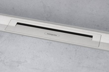 Hansgrohe RainDrain Flex oldalfal mellé zuhanylefolyó 160 cm méretre vágható, szálcsiszolt rozsdamentes acél 56262800