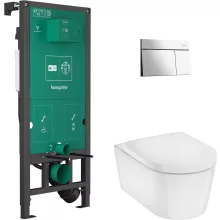 Hansgrohe EluPura S WC-szett falsík alatti öblítőrendszerrel és króm nyomólappal, fehér