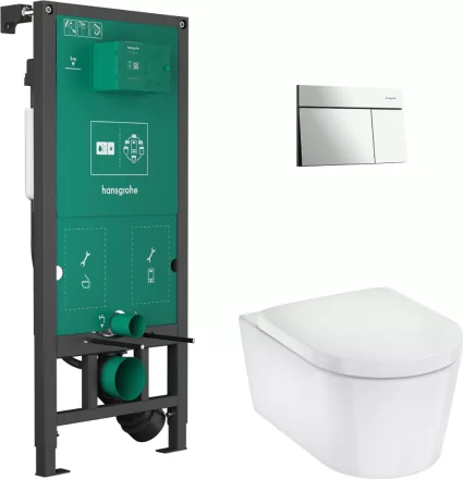 Hansgrohe EluPura S WC-szett falsík alatti öblítőrendszerrel és króm nyomólappal, fehér