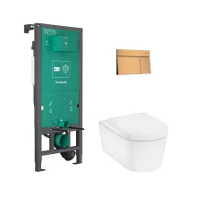 Hansgrohe EluPura S WC-szett falsík alatti öblítőrendszerrel és szálcsiszolt bronz nyomólappal, fehér