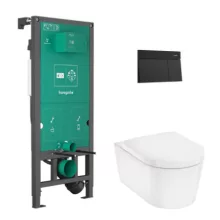 Hansgrohe EluPura S WC-szett matt fekete nyomólappal teljes nézet
