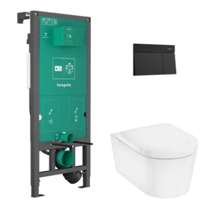 Hansgrohe EluPura S WC-szett matt fekete nyomólappal teljes nézet
